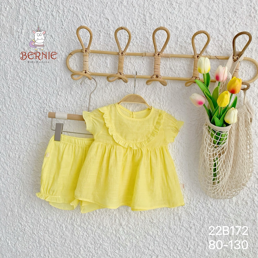 Bộ đũi bé gái trơn mềm mát, bộ bánh bèo bé gái xinh xắn vải đũi trơn mềm