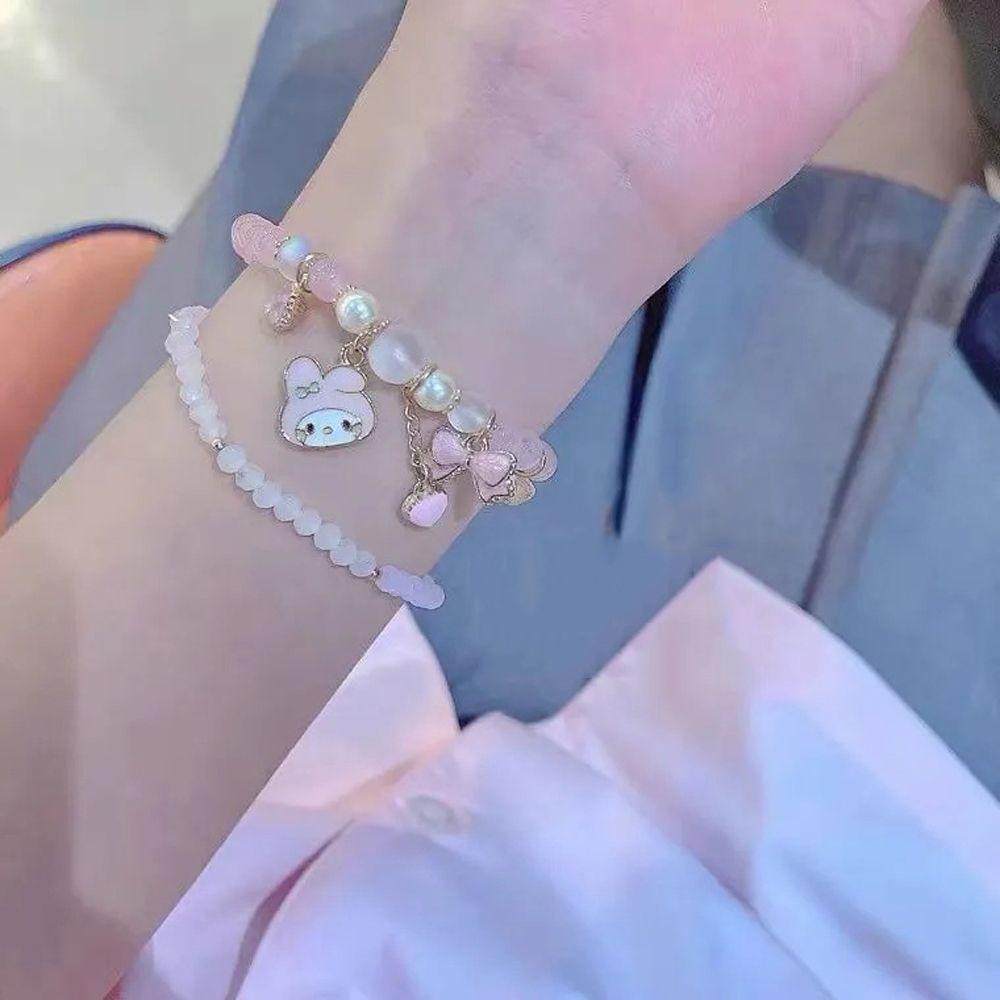 Qqmall Vòng Đeo Tay Hai Lớp Handmade Mặt Hình Cún Thắt Nơ Mymelody Dễ Thương Làm Quà Tặng Cho Bạn Gái