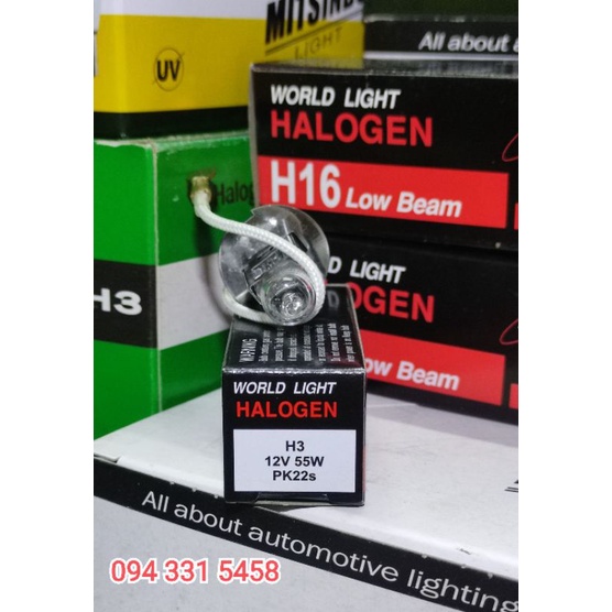 Bóng H3 12V 55W- H3 24V 70W. Bóng đèn ô tô World Light. Chuyên các loại bóng đèn halogen giá sỉ