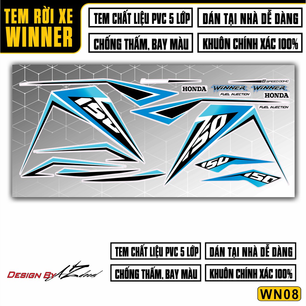Tem Rời Xe Winner V1 Cao Cấp | 2WN08 | Tem Chế Winner 150 Chất Liệu Chống Thấm Nước, Chống Bay Màu