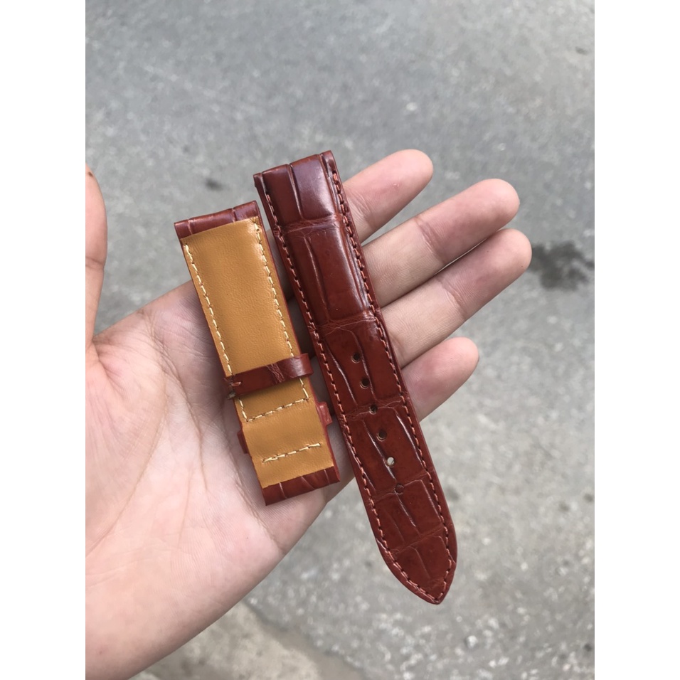 Dây đồng hồ da cá sấu đốt tre-khâu tay thủ công D103 size 18mm, 20mm, 22mm, 24mm-Bụi leather