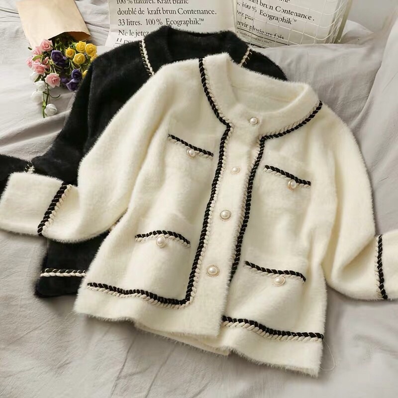 Áo khoác cardigan len lông khuy ngọc