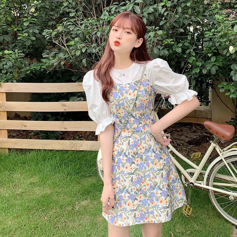 Đầm Hai Dây Họa Tiết Hoa Phong Cách Pháp Thời Trang Mùa Hè Hàng Mới 2022