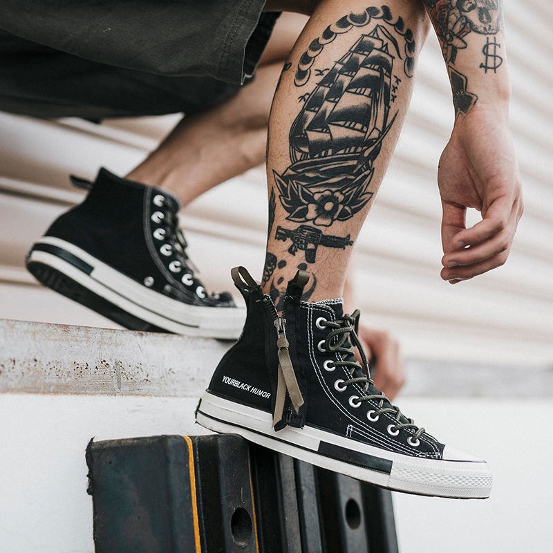 ❆✳✲Giày vải Canvas cổ cao phối khóa kéo kiểu Hồng Kông cá tính cho nam | BigBuy360 - bigbuy360.vn