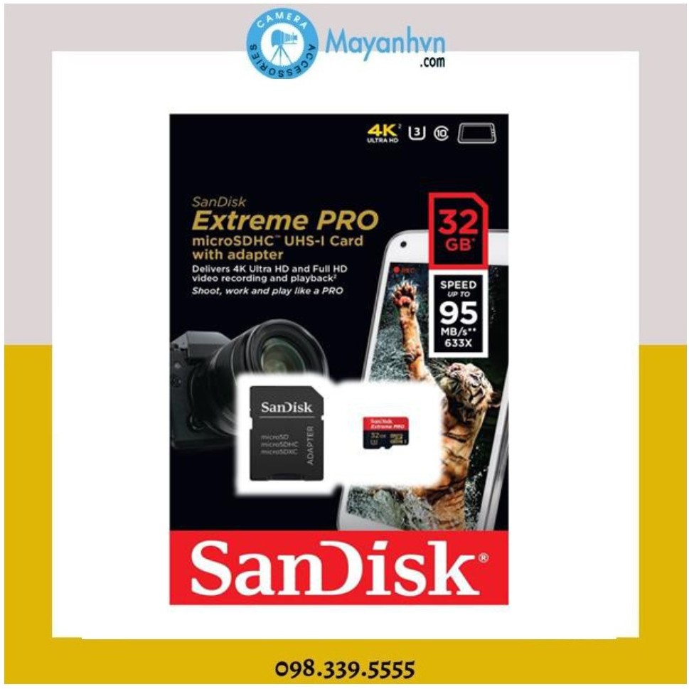 Thẻ Nhớ MicroSDHC SanDisk Extreme Pro U3 V30 633X 32GB (95mb/s)