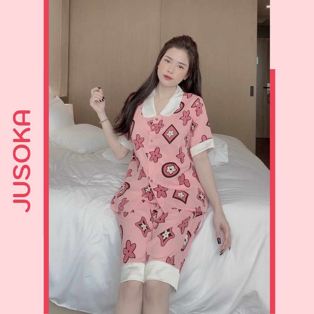 Đồ bộ nữ dễ thương lụa ngủ mặc nhà cao cấp Mango pijama áo cộc quần lửng JUSOKA