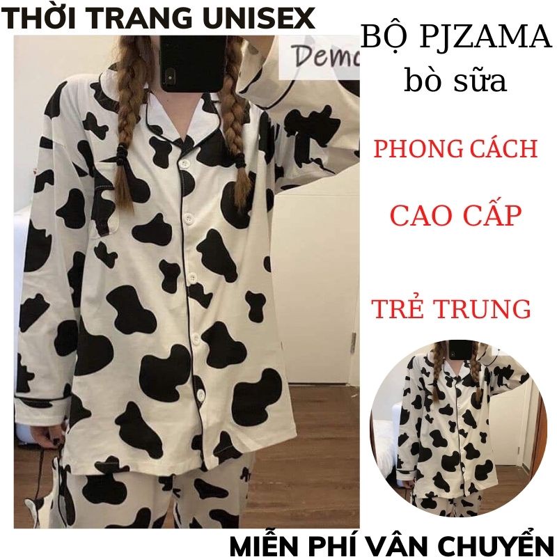 Bộ Pijama Bò Sữa- Bộ Ngủ Dáng Dài -Bò Sữa Dài Tay Ulzzang Hot 2021-  Mặc Nhà THỜI TRANG 1989