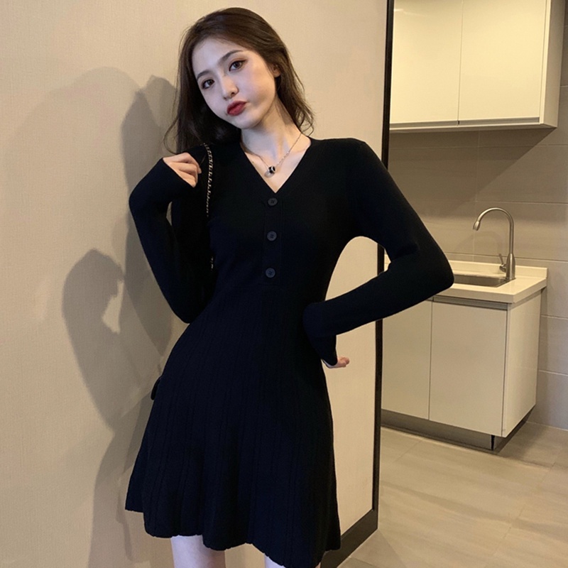 Đầm Sweater Dệt Kim Chiết Eo Kiểu Pháp Thời Trang Thanh Lịch Cho Nữ