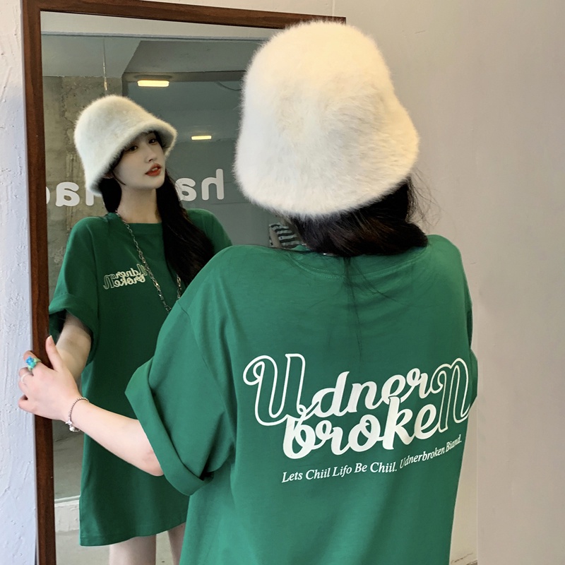 Áo Thun Nữ Ngắn Tay Cổ Tròn In Chữ Thời Trang