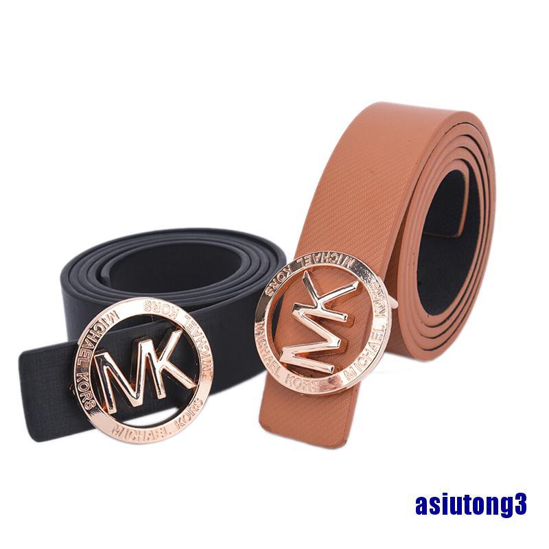 (asiutong3) Women Casual Waistband Leather MK Buckle Belt Waist Strap Belts