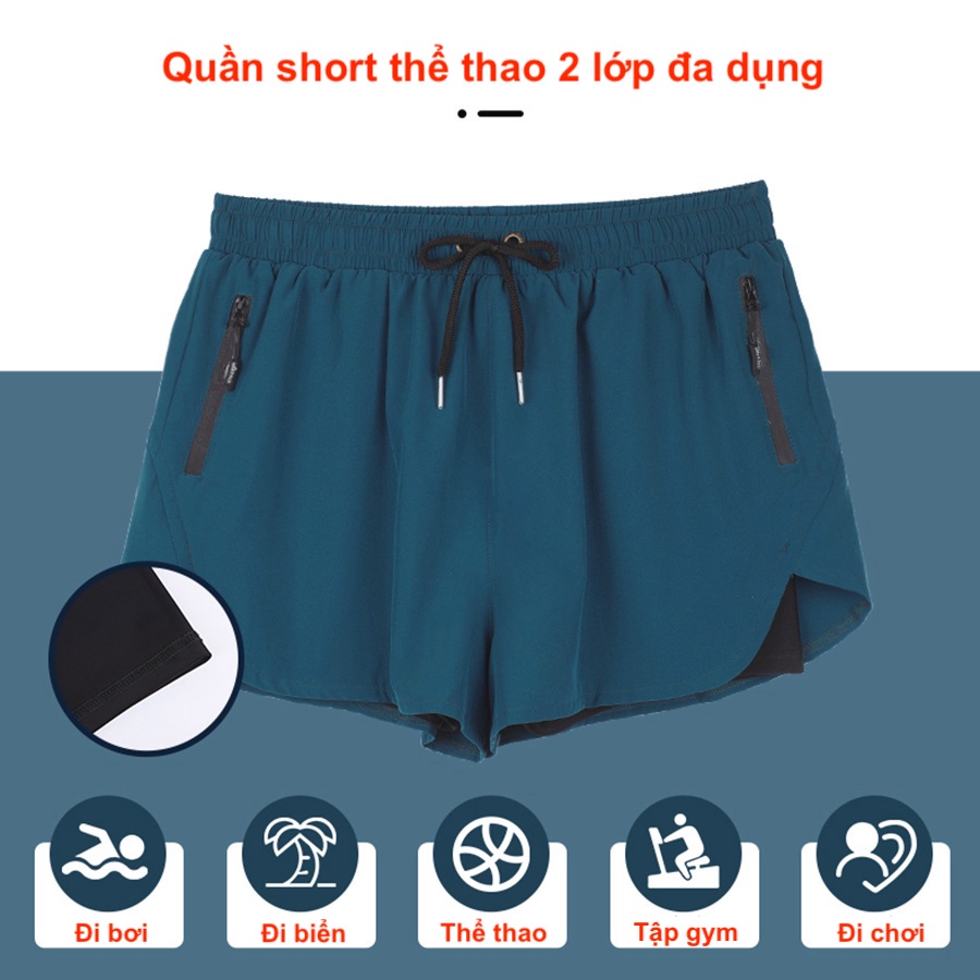 Quần đùi short nam 2 lớp đa dụng, đi bơi, tập gym, chạy bộ thể thao chính hãng Zeanus