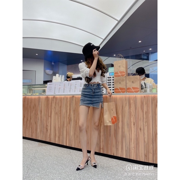 Giày hở quai hậu gót tag đá vuông cao cấp