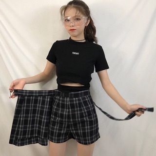 Order set áo croptop váy caro ulzzang