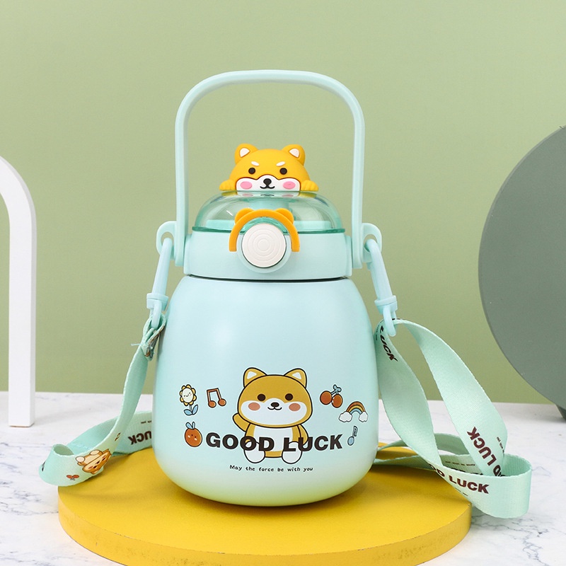 Bình Nước Giữ Nhiệt 780ml / 1000ml Bằng Thép Không Gỉ 316 Họa Tiết Hoạt Hình Có Dây Đeo Chéo Cho Học Sinh