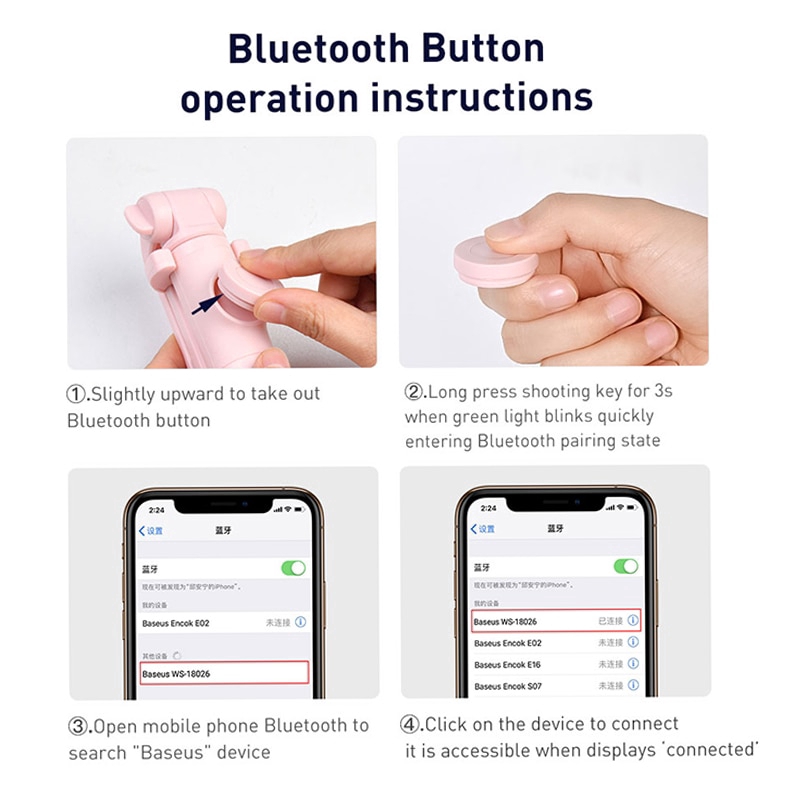 Gậy selfie bluetooth Baseus mini cho điện thoại di động iPhone 11 Xs Xr 8X8 Xiaomi Huawei Samsung | BigBuy360 - bigbuy360.vn