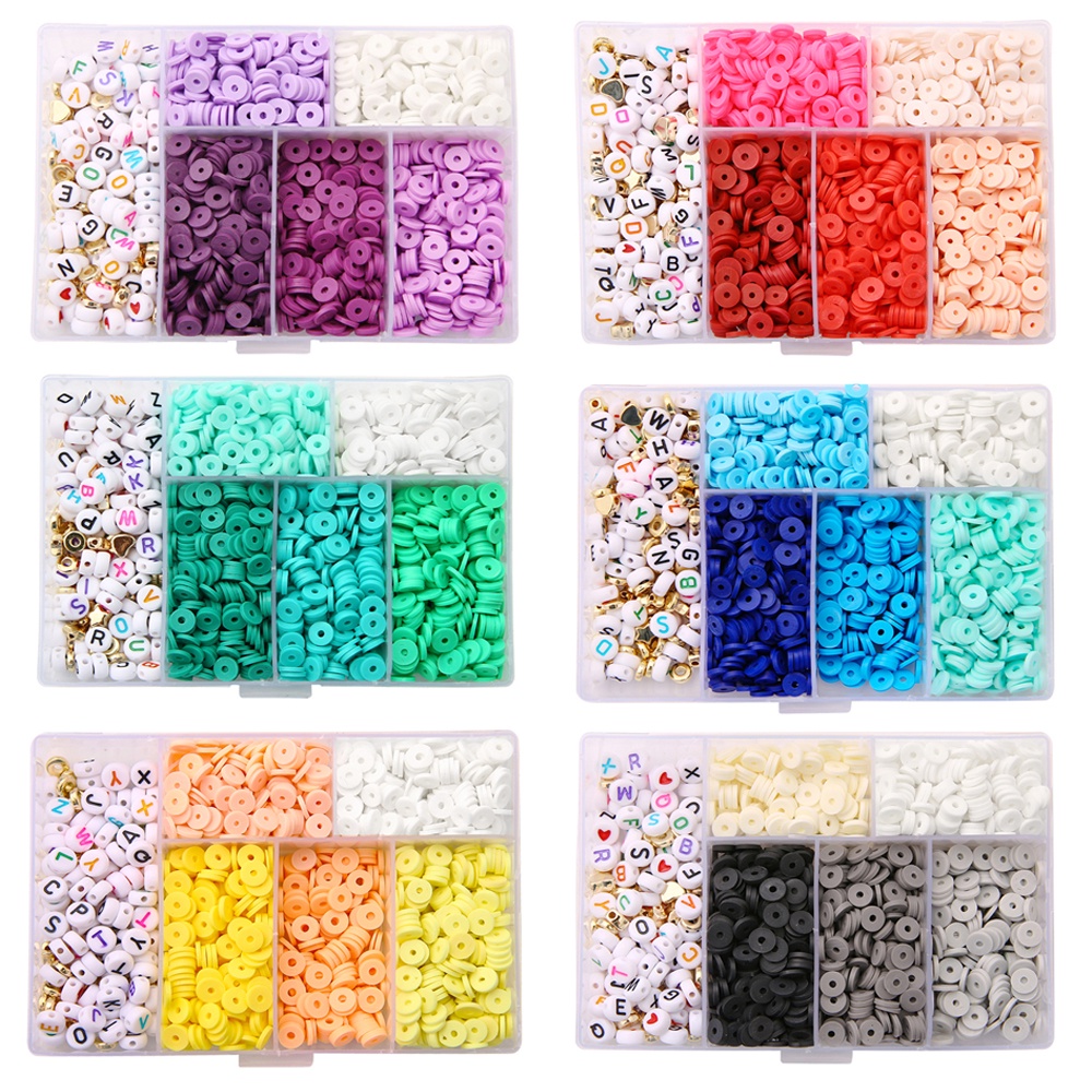 Hộp 1160 hạt xâu chuỗi đất sét 6mm có in chữ làm trang sức thủ công