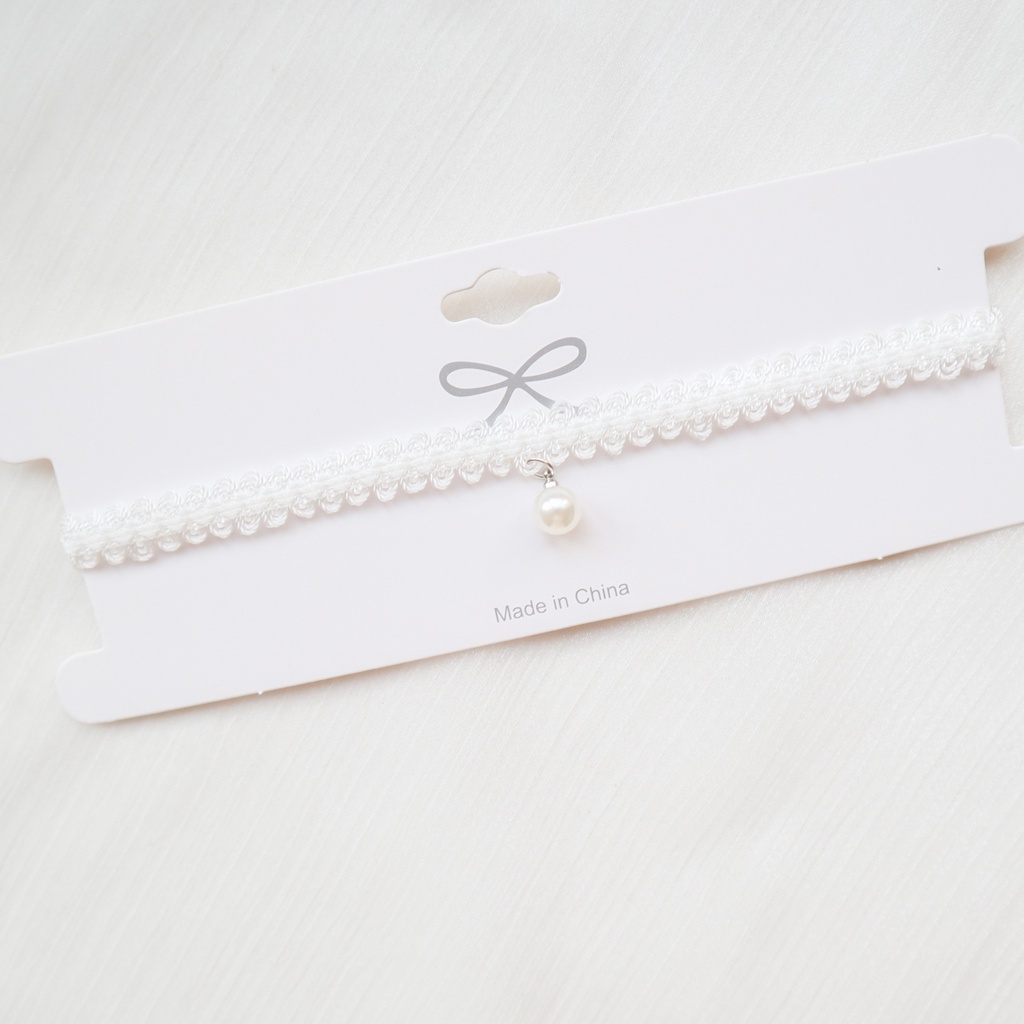 Vòng Cổ choker Nhung Trắng Đính Ngọc Trai Nhân Tạo Phong Cách Nhật Bản