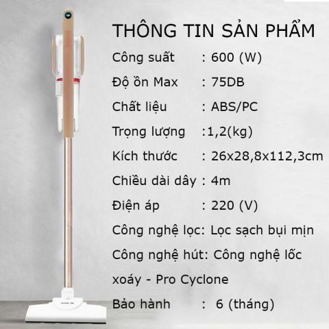 Máy Hút Bụi Cầm Tay Gia Đình 2 trong 1 CÁT Á công suất 600W bộ lọc HEPA Tặng kèm bộ đầu hút TN01