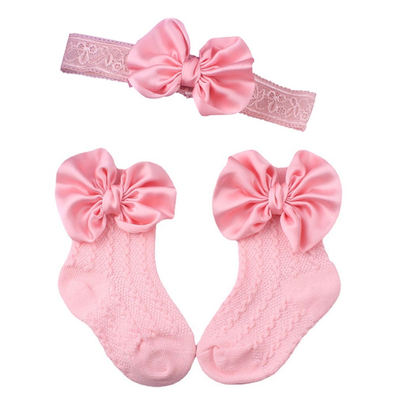 Set Băng Đô + Vớ Cotton Đính Nơ Xinh Xắn Cho Bé Gái