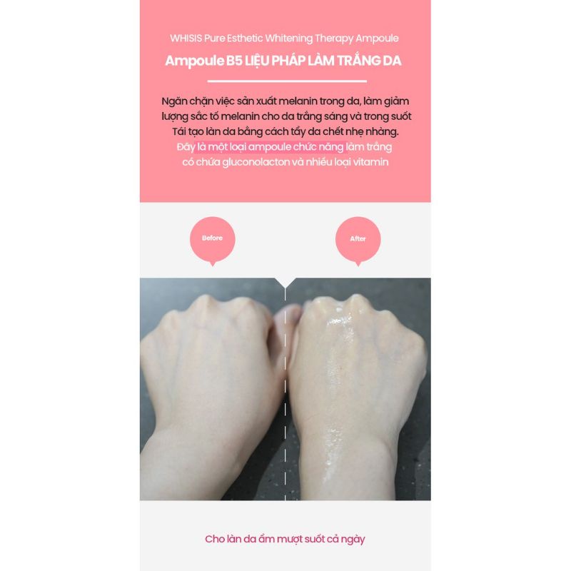 Serum dưỡng trắng da, cấp ẩm và làm sáng da vitamin B5 WHISIS Pure Esthetic Whitening Therapy Ampoule 30m