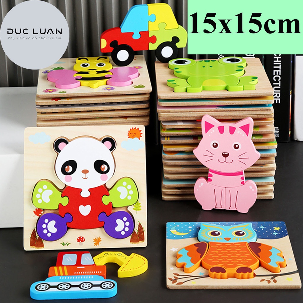 ⭐ Bản TO 15x15cm⭐ Đồ Chơi Gỗ Xếp Hình Lắp Ráp Tranh Ghép 3D Gỗ Nổi - Đồ chơi trí tuệ cho bé
