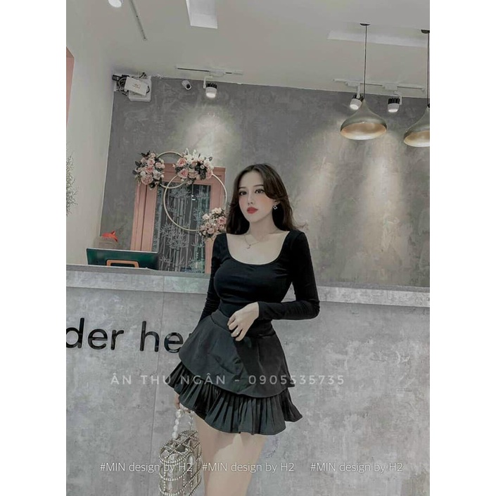 Chân Váy Xòe Xếp Li 2 Tầng Dáng Ngắn Lưng Cao Có Quần Trong