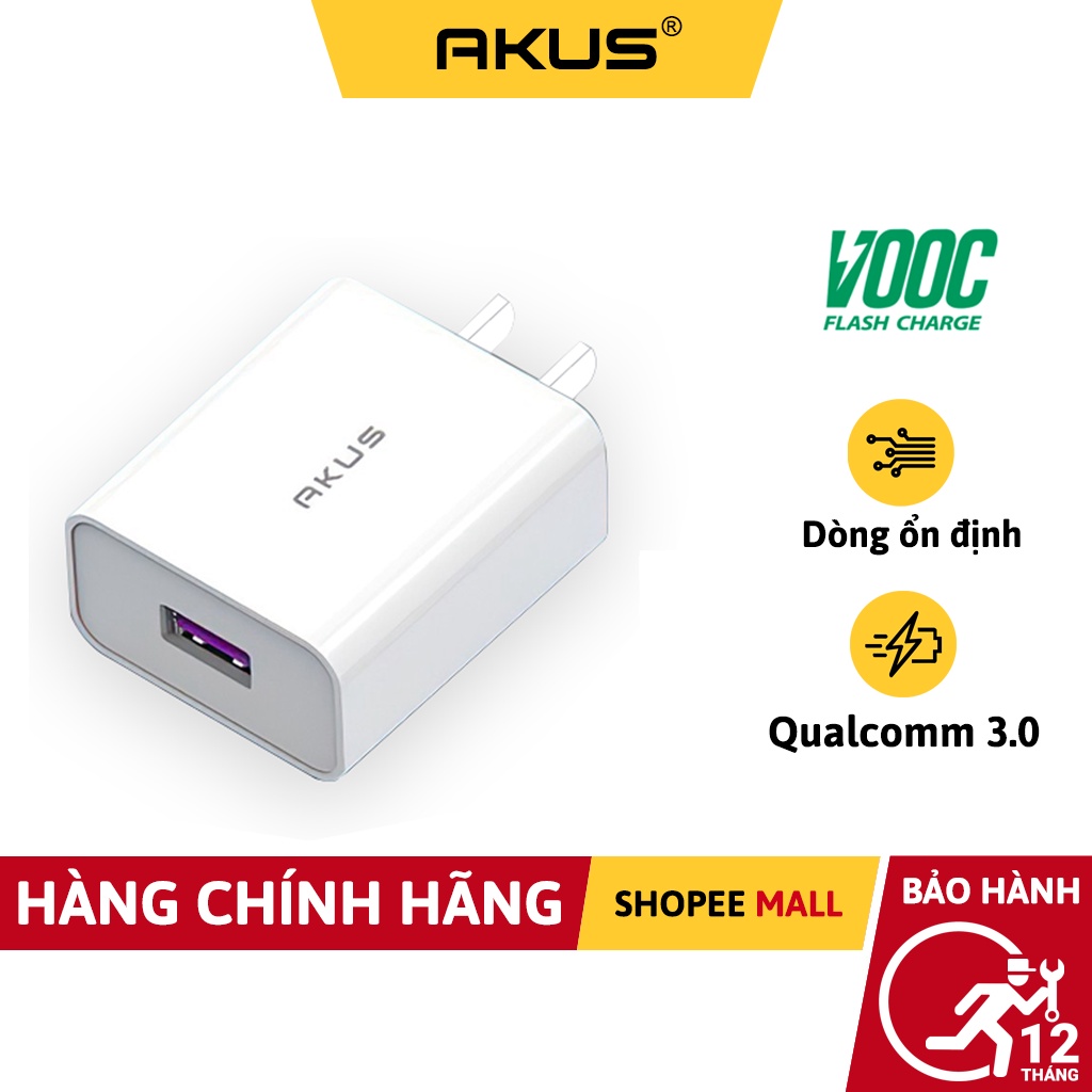 CỦ SẠC NHANH VOOC QC30 AKUS M5A - Hàng chính hãng - Bảo hành 12 tháng - Akus