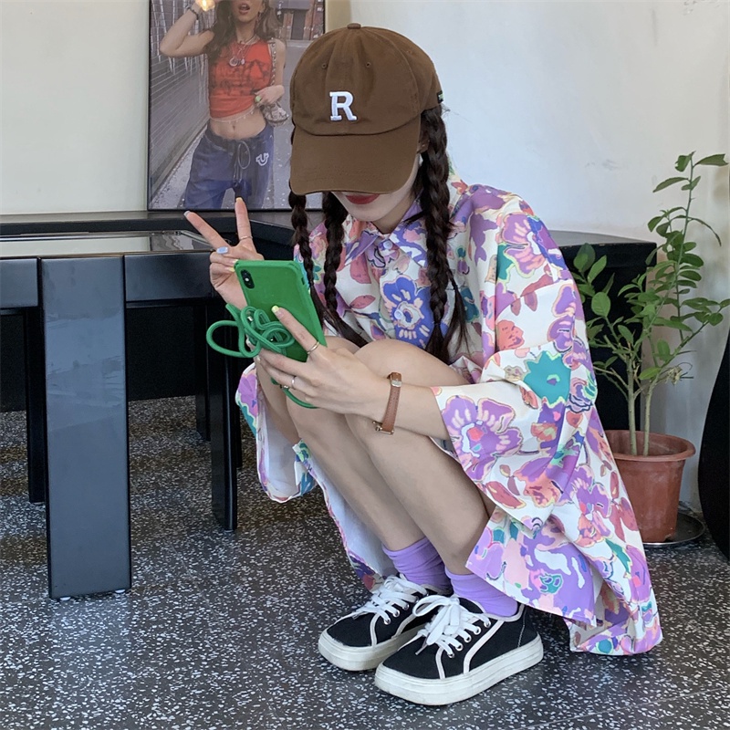 【ZHELIHANGFEI】Áo Sơ Mi Tay Ngắn Form Rộng Họa Tiết In Theo Phong Cách Retro Hợp Thời Trang