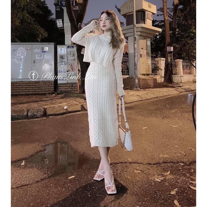 [Mã FAMARAL2 giảm 10K đơn 50K] SET ÁO LEN SỢI MIX CHÂN VÁY 2 MÀU