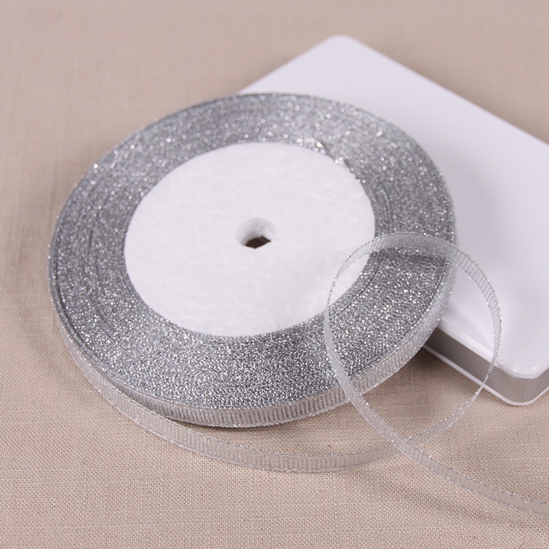 25 Yard Dây ruy băng satin lấp lánh vàng bạc 6mm trang trí đám cưới tiệc halloween