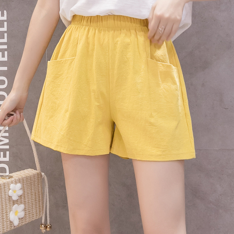 Quần Short Cotton Linen Ống Rộng Phong Cách Hàn Quốc Dành Cho Nữ