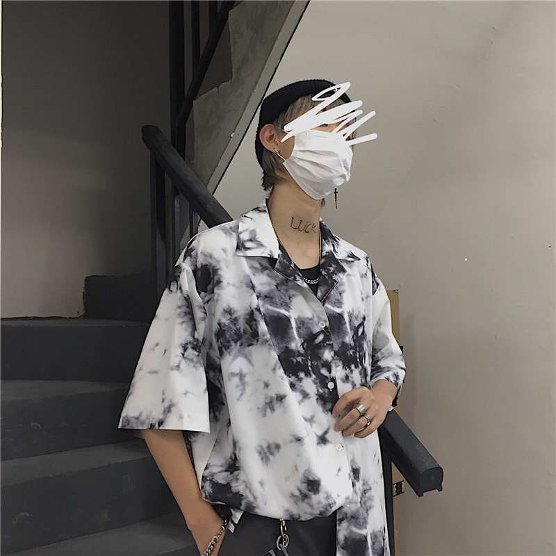 Áo sơ mi tay ngắn dáng rộng họa tiết màu nhuộm thời trang theo phong cách hàn quốc cho cặp đôi