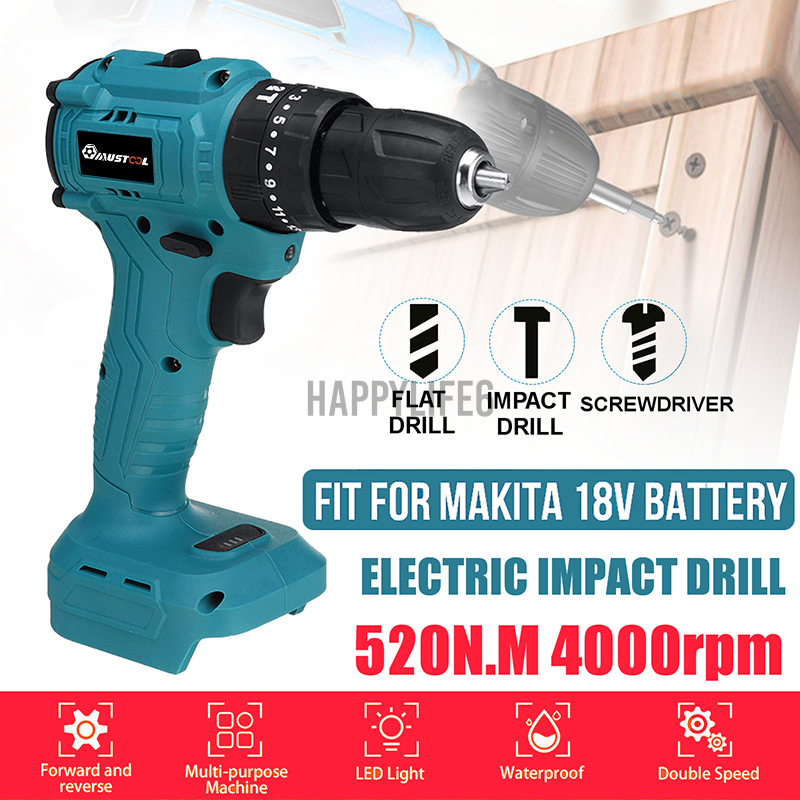Máy khoan không chổi than pin li-on 18V 520N.M 3/8'' phù hợp với pin Makita