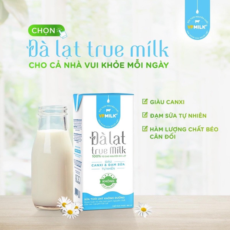 Thùng 48 hộp Sữa Tươi Đà Lạt True MilK ít đường 110ml/ 180ml