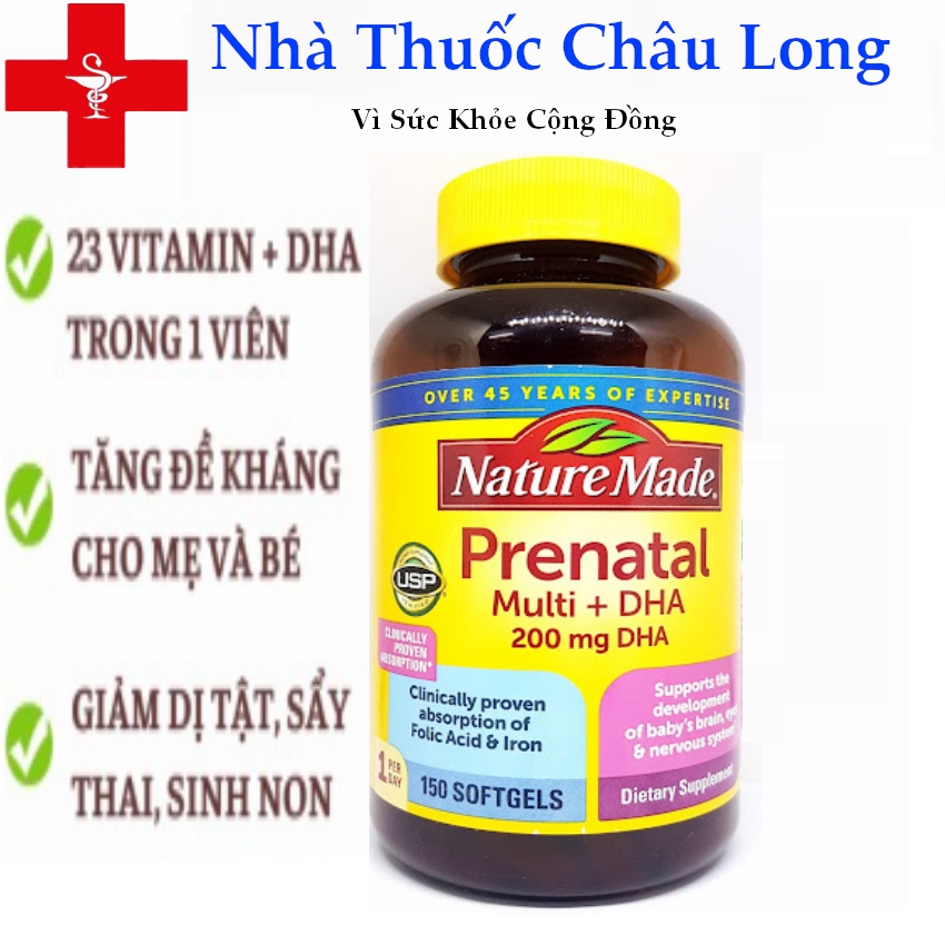 Viên Uống BÀ BẦU Nature Made – Prenatal Multi +DHA 150 Viên- bổ sung vitamin tổng hợp cho phụ nữ mang thai