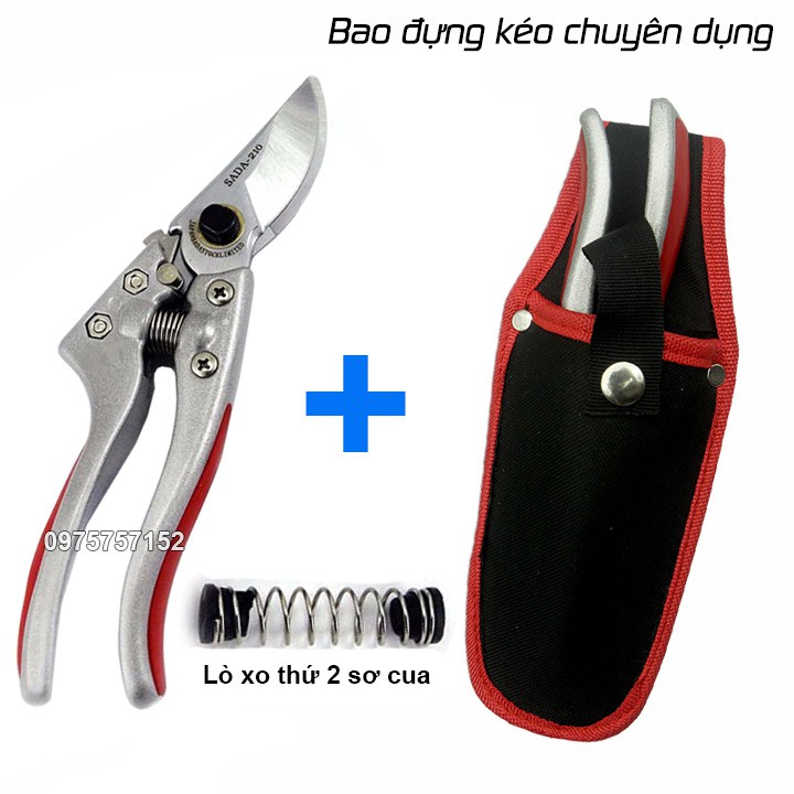 Kéo cắt cành cây SADA 210mm Nhật Bản (Bộ kèm lò xo sơ cua và Bao đựng kéo chuyên dụng)