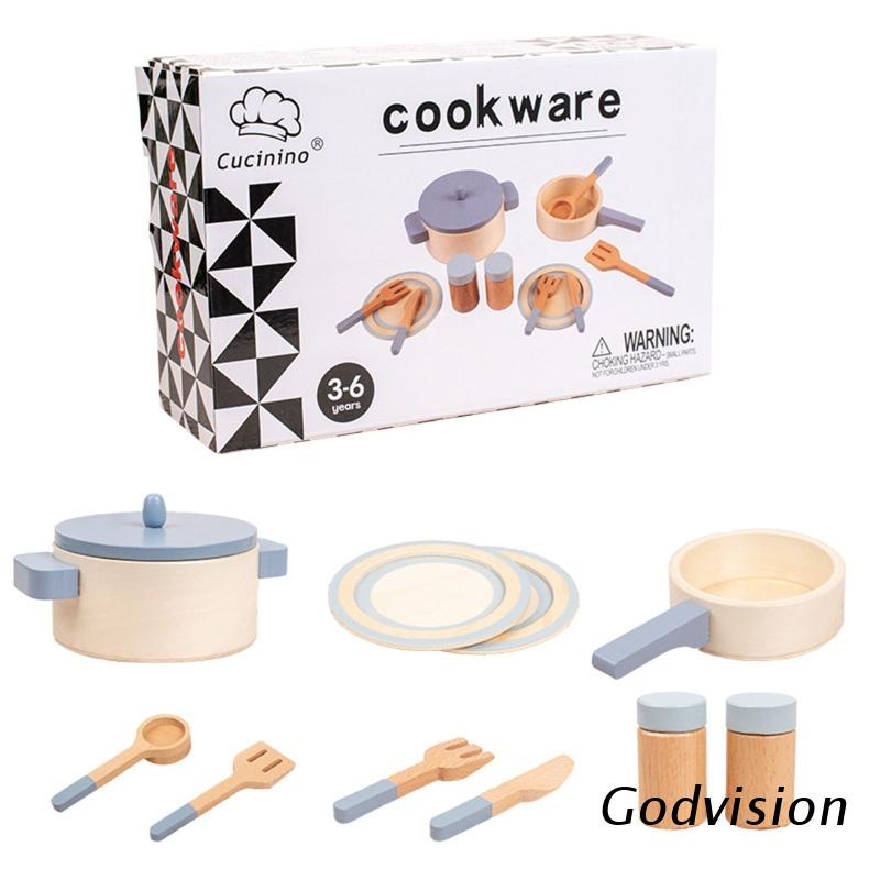 Bộ Đồ Chơi Mô Phỏng Dụng Cụ Nấu Ăn Bằng Gỗ Dành Cho Trẻ Em