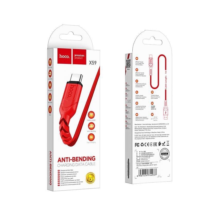 Dây sạc Samsung Type c Hoco X59 dài 1m dòng 3A sạc nhanh A20 A30 A50 A21s M20 M30 A31 A133 A14 A04s