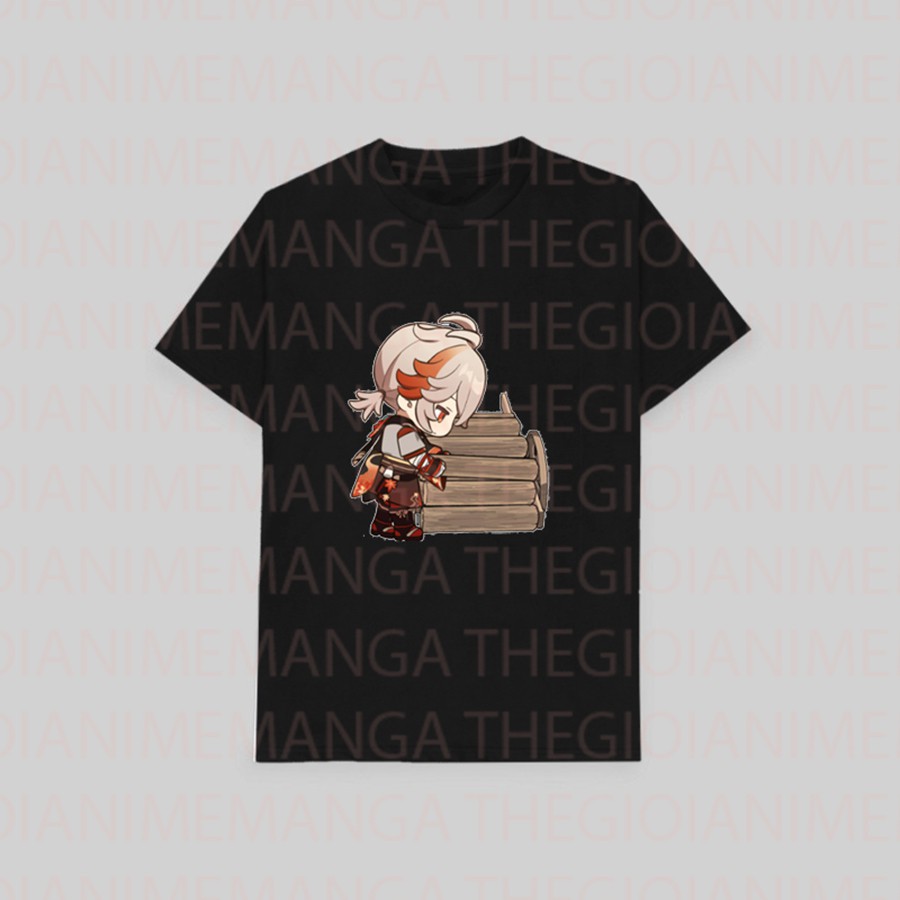 Áo thun phông đen in hình nhân vật KAZUHA game GENSHIN IMPACT chibi anime thời trang nam nữ cá tính