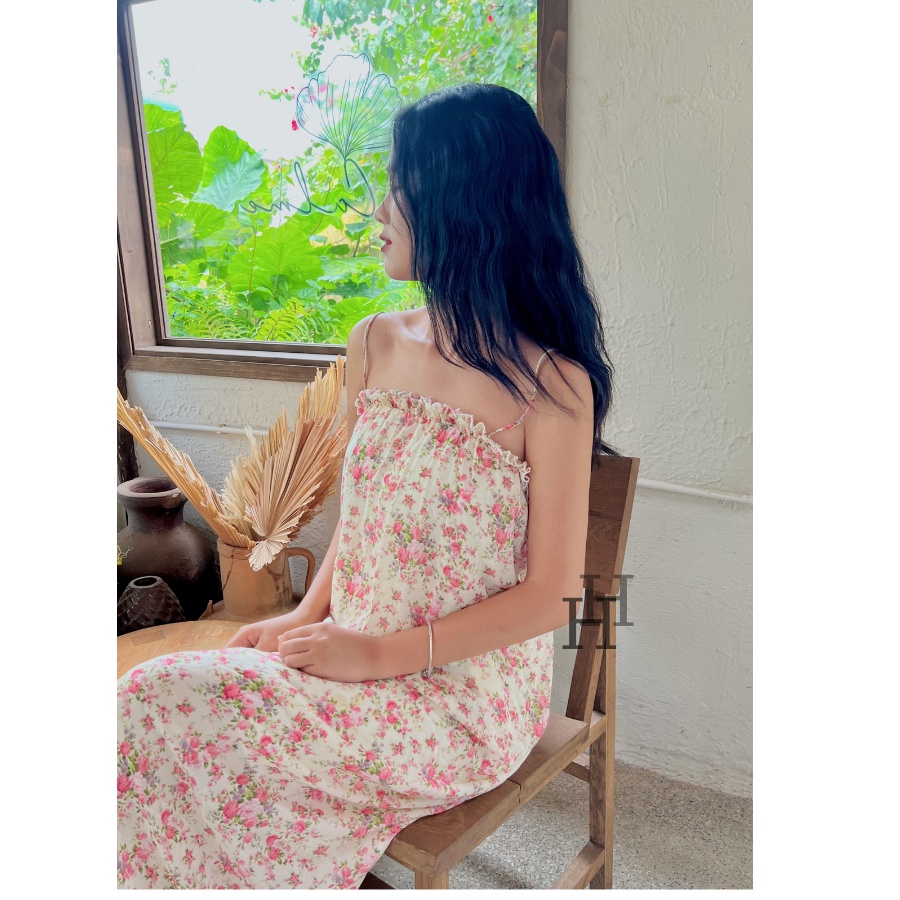 Đầm babydoll maxi hoa nhí, váy suông dài đi biển HDC101 Hỉn Hỉn Store