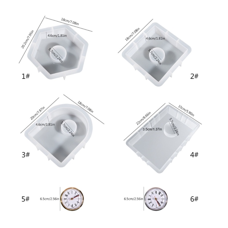 Khuôn Silicone Làm Mặt Đồng Hồ / Trang Trí Bàn Bằng Nhựa Resin Hình Lục Giác / Vuông / Chữ Nhật