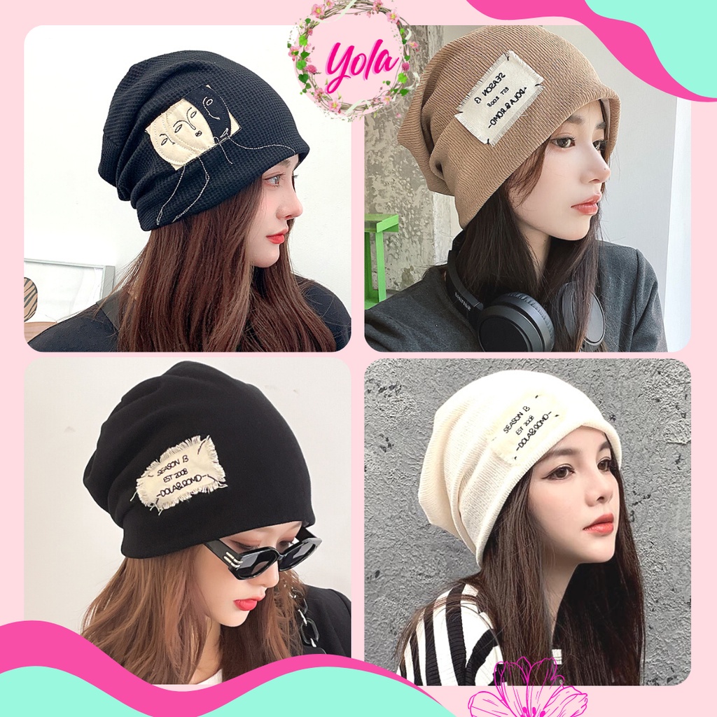 Mũ len nữ trùm đầu YOLA shop Mũ len hàn quốc dệt kim giữ ấm thu đông se lạnh năng động cá tính MULE.001