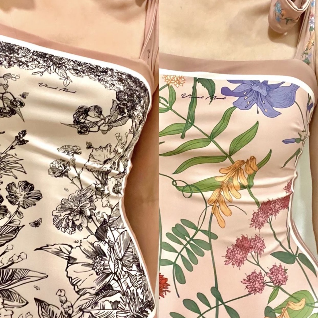 [Swimsuit] Bộ Đồ Bơi Một Mảnh Cột Dây Hai Mặt In Họa Tiết Kiểu Pháp Cổ Điển Quyến Rũ Cho Nữ