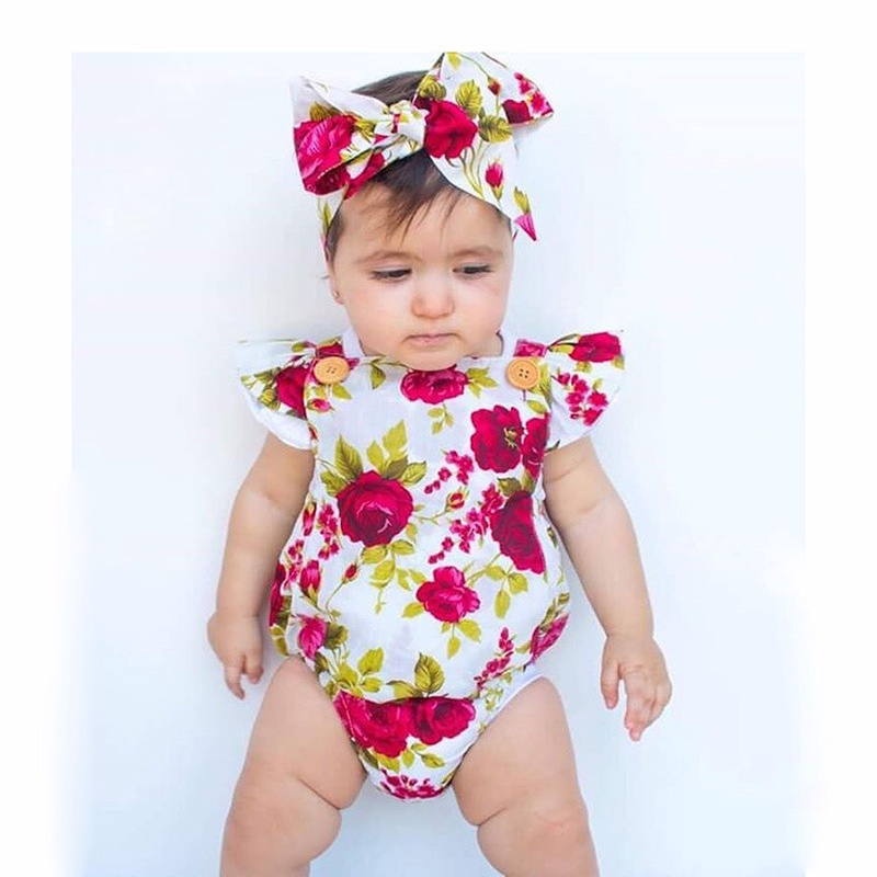 Body bé gái bộ đồ sơ sinh từ 0 đến 36 tháng bodysuit liền thân mùa hè Sát Nách hoa quần áo cho bé trẻ em