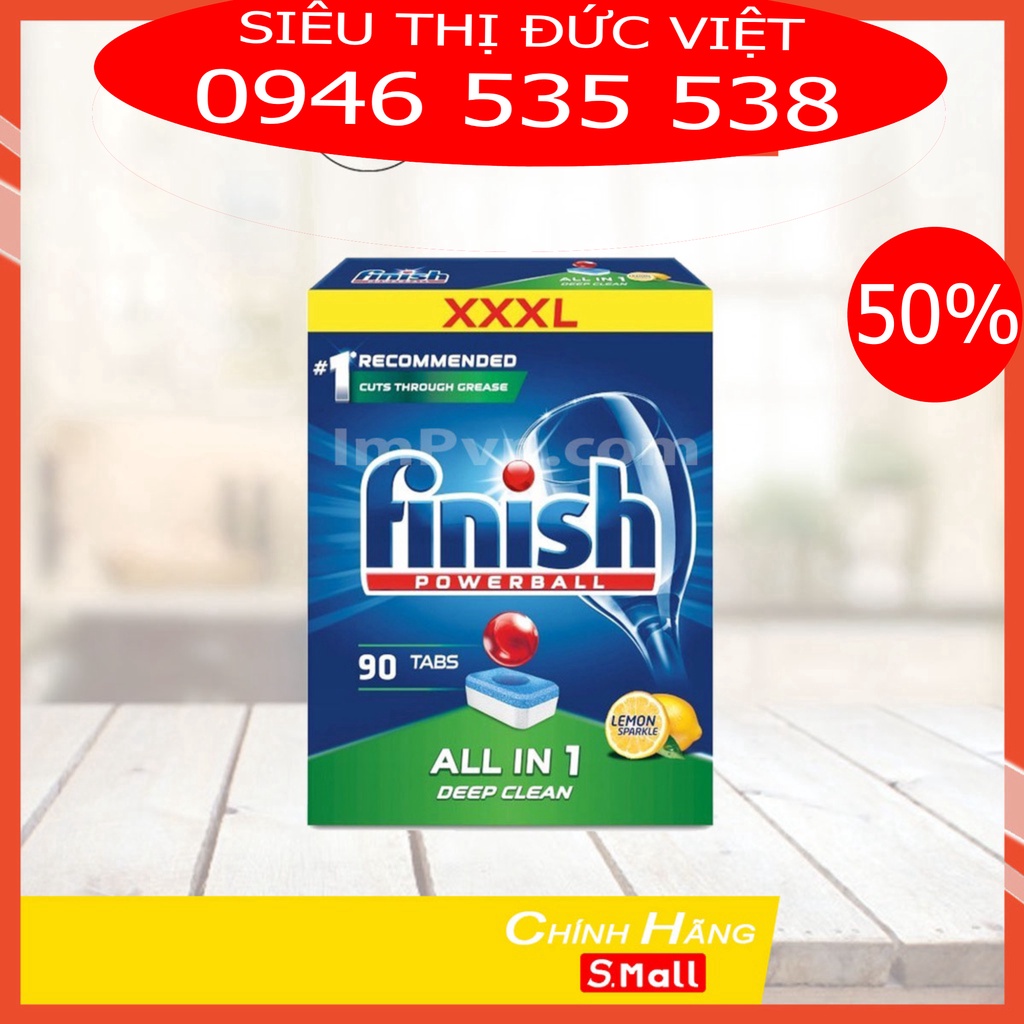 Combo Viên rửa bát Finish Hộp All in one  90 viên + Muối finish 1.5kg + Nước trợ xả và làm bóng bát finish 400ml