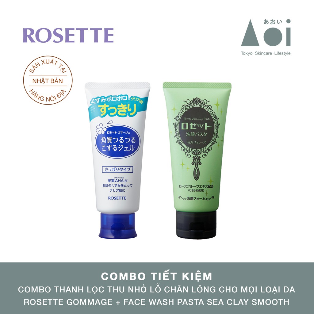 Combo Tẩy Tế Bào Chết Dành Cho Mọi Loại Da Rosette Gommage 120g Và Sữa Rửa Mặt Thu Nhỏ Lỗ Chân Lông Rosette 120g