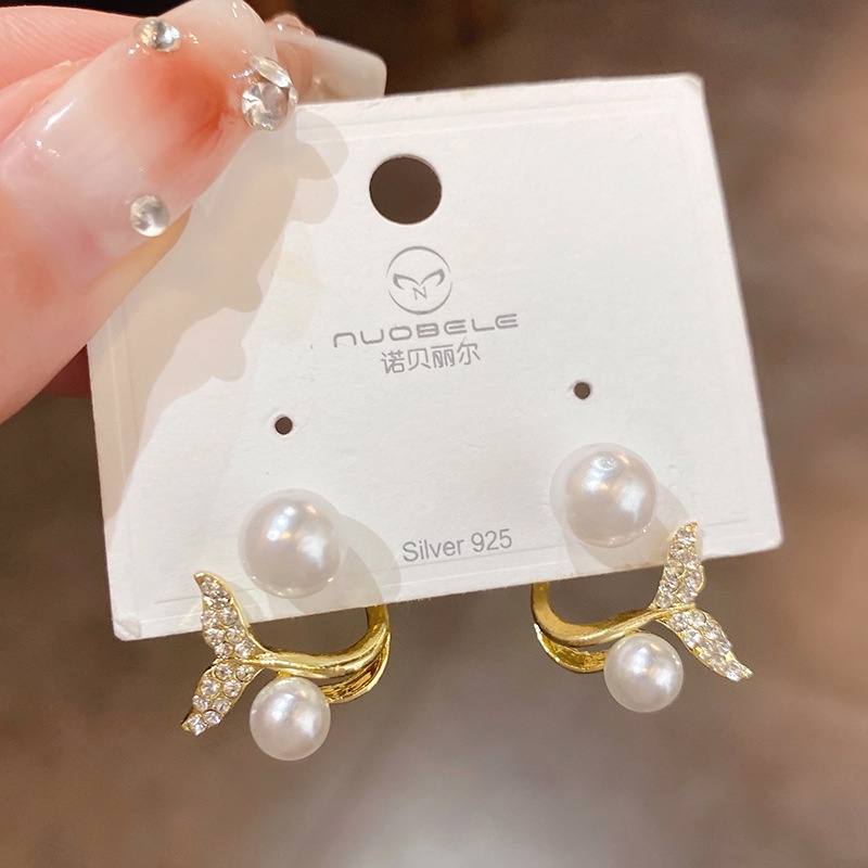 Bông Tai Mạ Bạc 2022 Hình Đuôi Cá Đính Ngọc Trai Phong Cách Baroque Thời Trang Dễ Phối Đồ