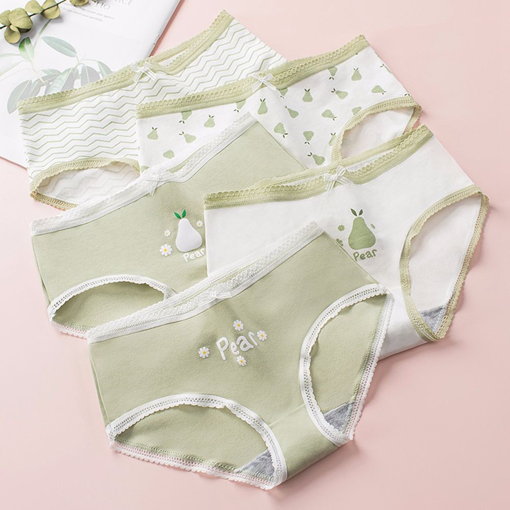 Quần lót cotton lưng vừa phối ren in họa tiết hoạt hình đính nơ dễ thương thời trang cho nữ