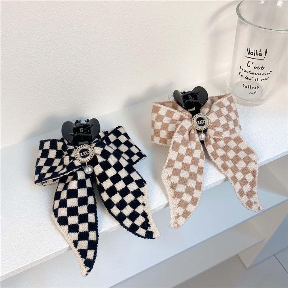 Kẹp Tóc Hình Nơ / Cá Mập Họa Tiết Kẻ Ô Cổ Điển VANES1 Dành Cho Bạn Nữ