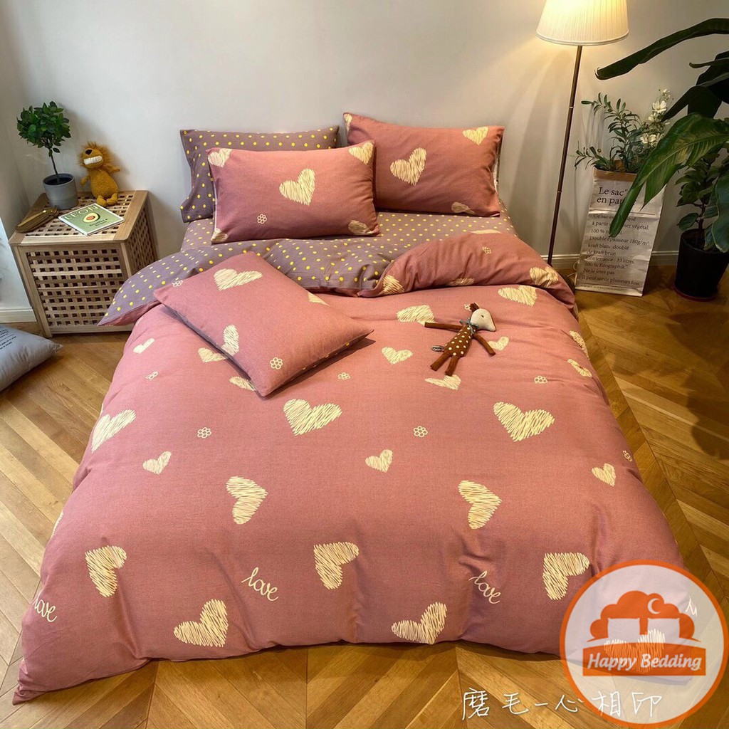 Bộ chăn ga gối Màu Pastel Happy Bedding drap cotton poly Hàn Quốc mùa tình yêu đủ size 1m2, 1m6, 1m8, 2m2 | BigBuy360 - bigbuy360.vn